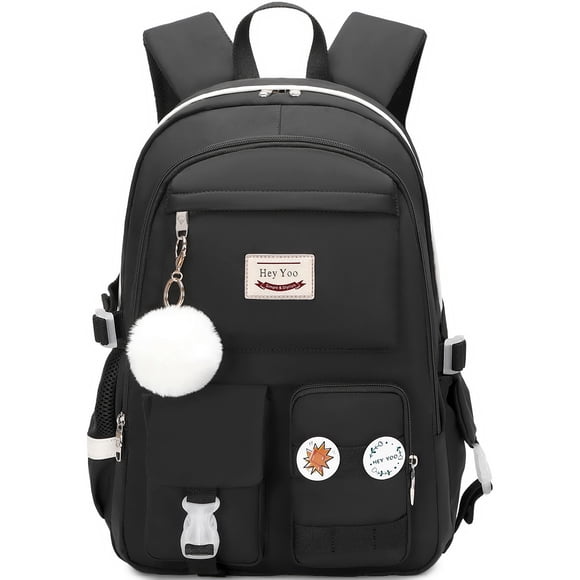 Mochila Hey Yoo para niñas, mochila escolar de nailon negra
