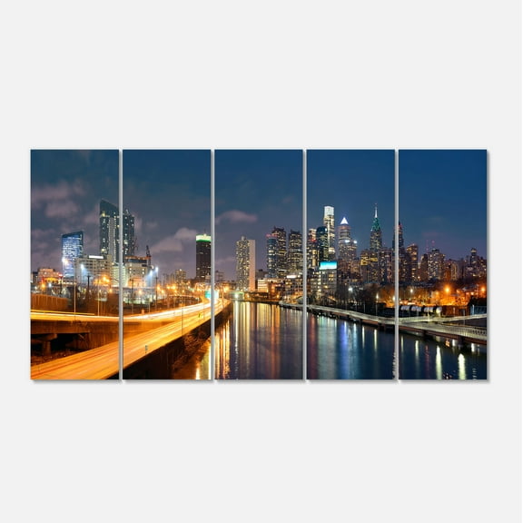 Designart 'Philadelphia Skyline at Night ' Cityscape Canvas Print