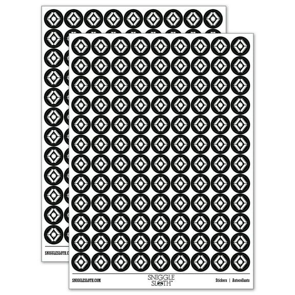 Southwestern Diamond Triangle Pattern 200 Round Stickers - Black - Gloss Finish - 0.50" Size