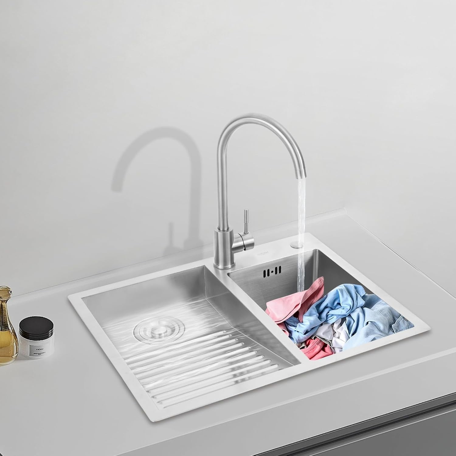 Miumaeov Stainless Steel Laundry Sink with Washboard 2-in-1 In-counter Undermount Utility Sink with Faucet for laundry rooms utility rooms