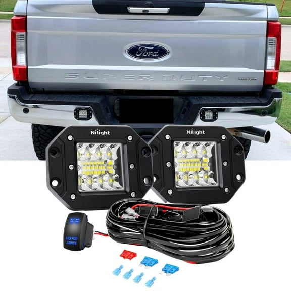 Nilight 2Pcs 42W Led Flush Mount Light Pods Upgraded Spot Flood Combo Beam 12V 5Pin Rocker Switch Wiring Harness Kit-2 Leads