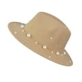 thumbnail image 2 of IDALL Bucket Hats Fedora Hats for Women Ladies Fashion Fedora Hat Panama Hat With Handmade Pearls Beach Hat Khaki One Size, 2 of 9