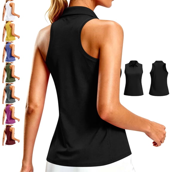 TGSLY Women's Collared Racerback Tank Tops Lightweigh Thin Casual Sleeveless Vest with Half Zipper Quick Dry Solid Color Athletic Golf Shirts XXXL