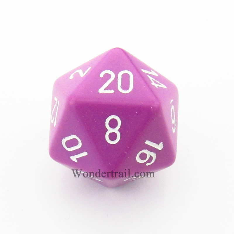 Light Purple with White Opaque 34mm Dice Jumbo d20 Counter 