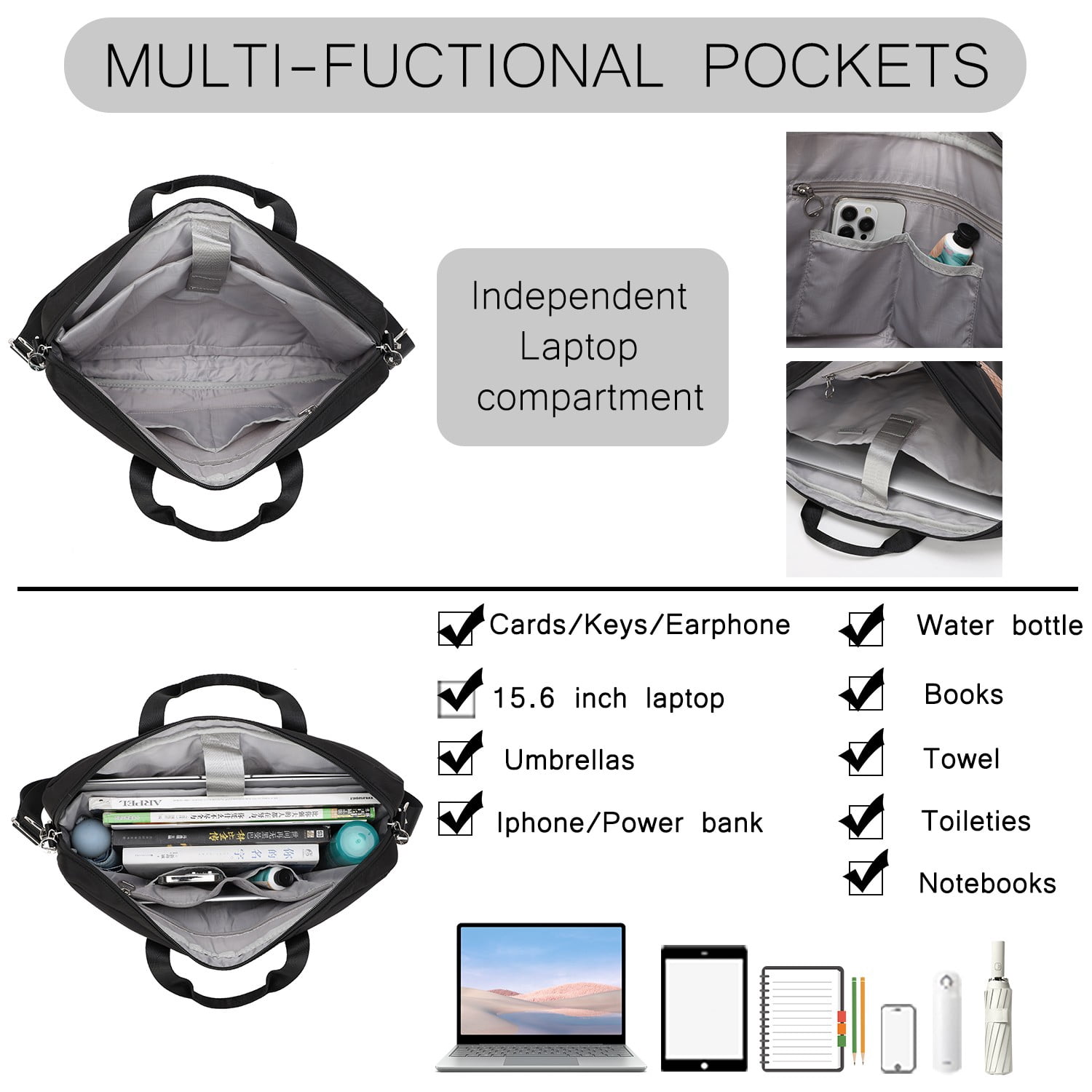 BE SMART 15.6 Inch Laptop Case for Women, Computer Bag Carrying Briefcase with Shoulder Strap