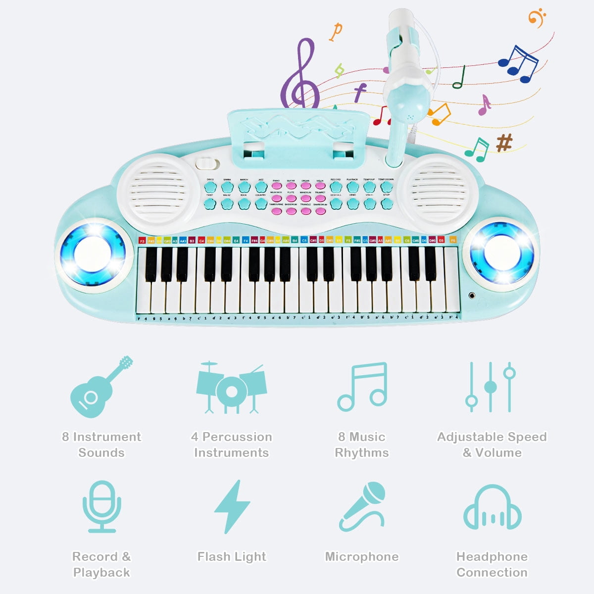Costway 37-Key Kids Piano Keyboard Playset Electronic Organ Light Blue