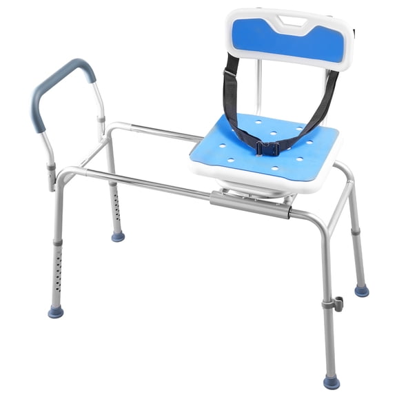 KFFKFF Sliding Shower Chair with 400 lbs Capacity, Tub Transfer Bench for Bathtub Featuring Swivel Seat, Padded Arms and Backrest, Adjustable Height for Adults, Seniors, and Individuals