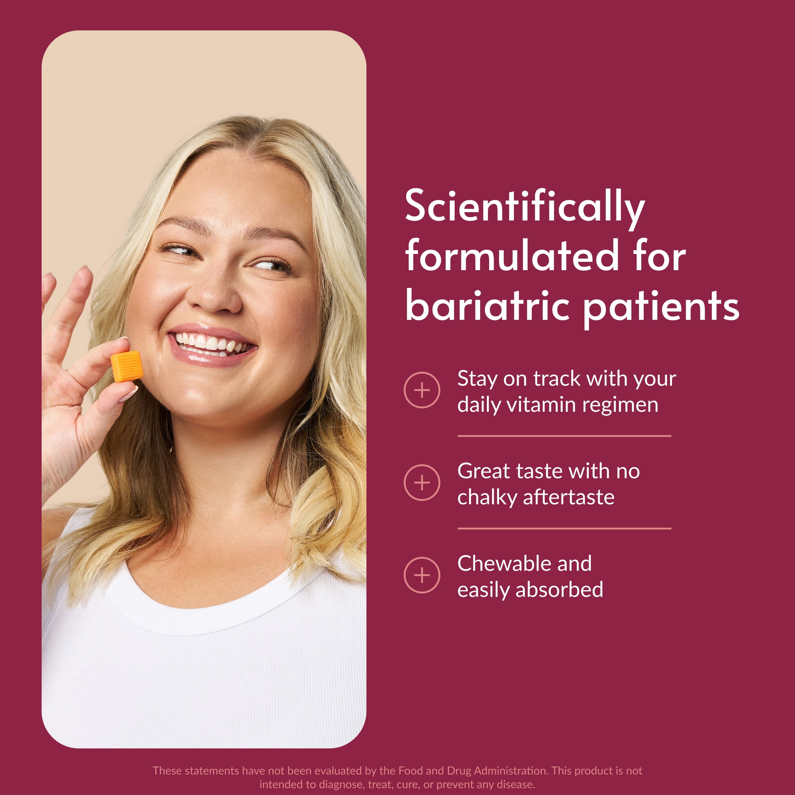 Bariatric Advantage Multi Chewy Bite - Soft Chew Multivitamin for Bariatric Surgery Patients - Chewable Multivitamin with Folic Acid, Vitamin D3 & More - Tropical Orange Flavor - 60 Count