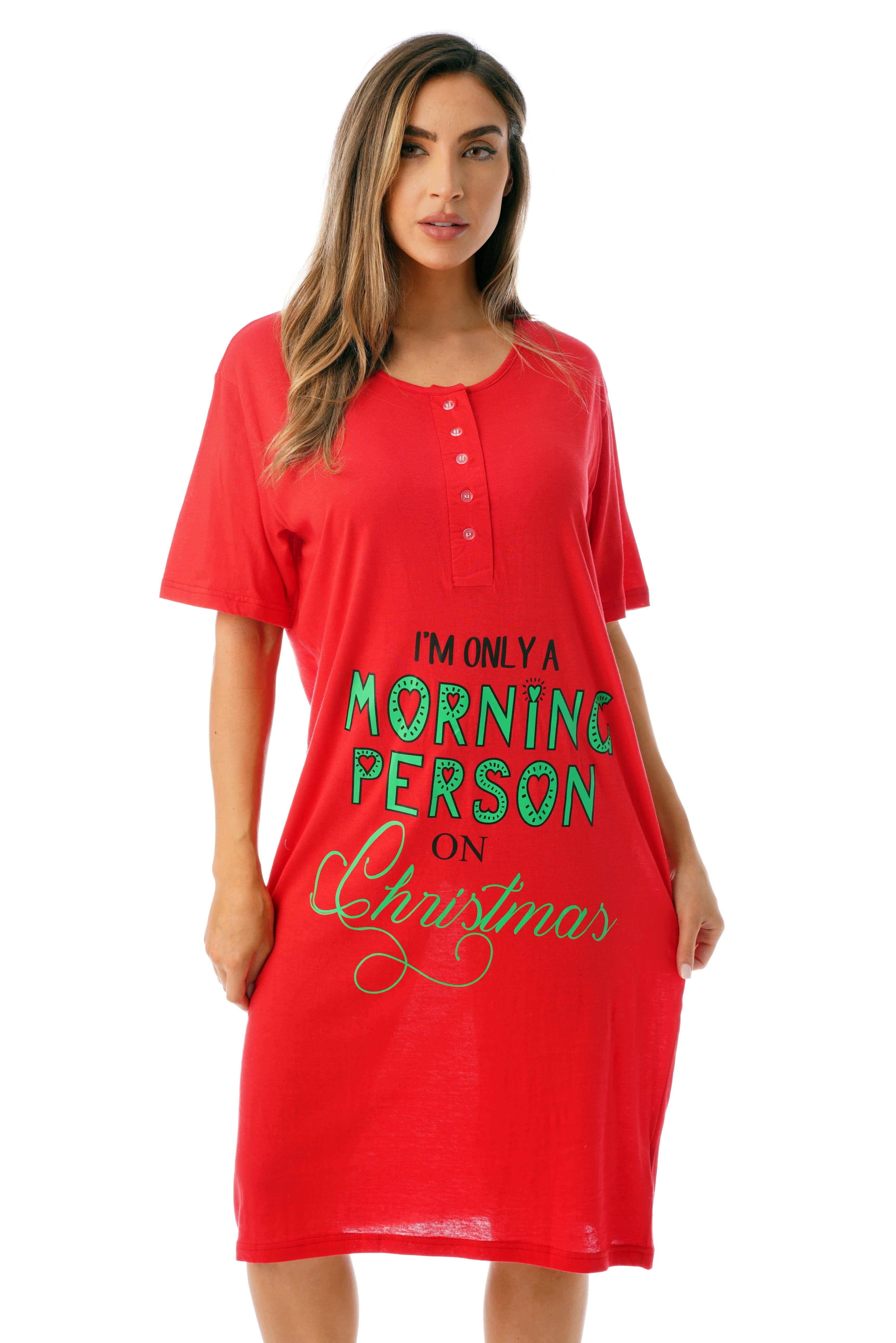 Just Love - Christmas Screen Print Cotton Nightgown (Red - Christmas ...