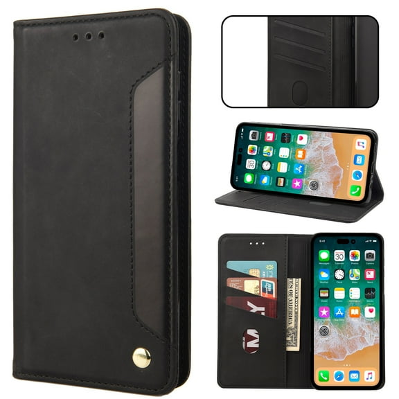 For Samsung Galaxy Note 10 Plus Case Vintage PU Leather Wallet Case TPU Bumper [RFID Blocking Card Slots] [Hands-Free Kickstand] [Magnetic Closure] Shockproof Flip Folio Case,Black