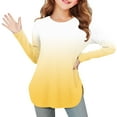thumbnail image 2 of GigrtiJin 3-12 Years Kids Casual Trendy Tops Gradient Color Round Neck Long Sleeve Slit Shirt Versatile Comfy Blouse, 2 of 7