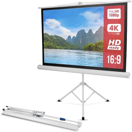 Pyle Portable Projector Screen Tripod Stand - Mobile Projection Screen, & Easy Pull Assemble System