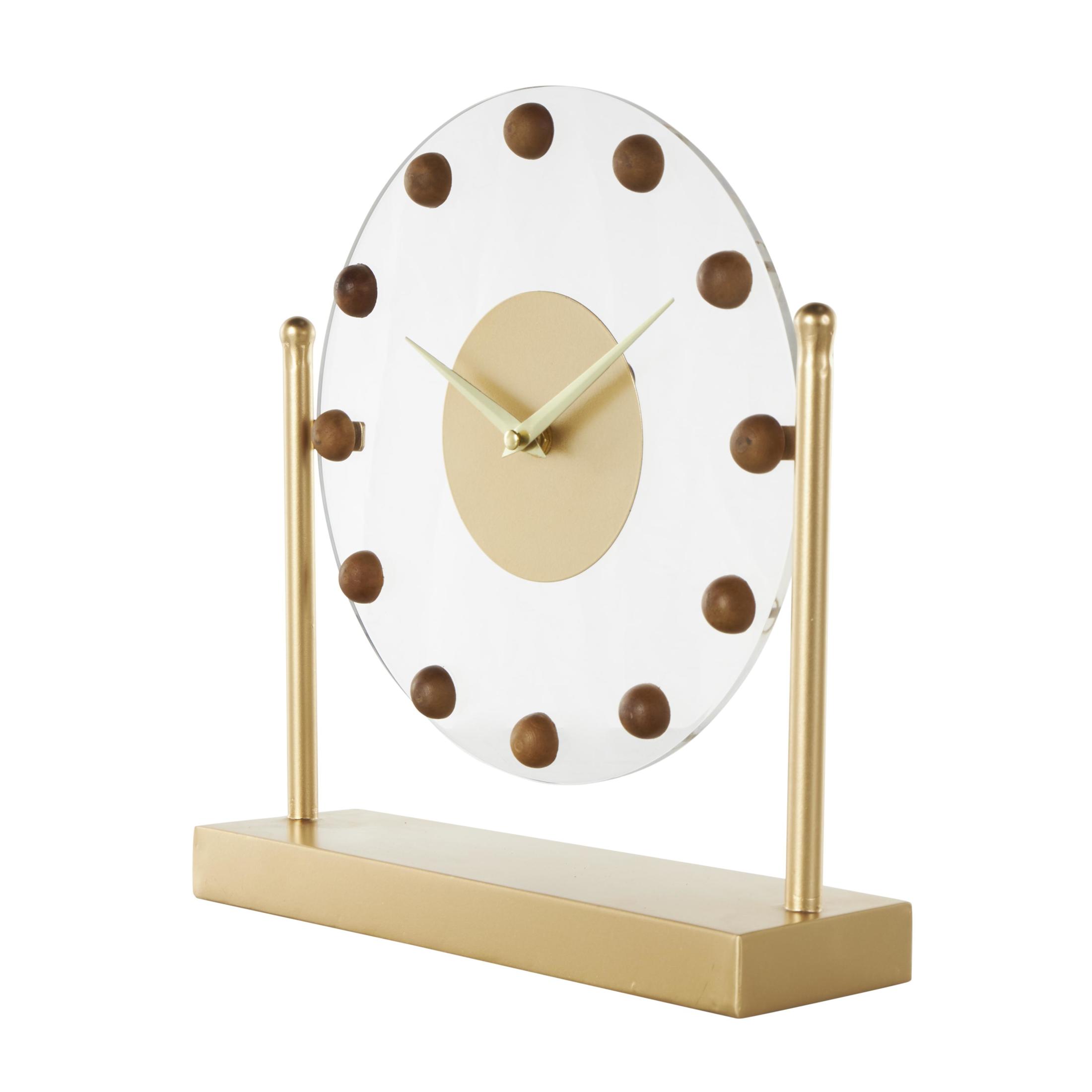 DecMode 12" Gold Metal Acrylic Face Clock with Wood Ball Accents