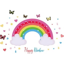 SUNNYCLUE Rainbow Wall Decals Clouds Wall Stickers Colorful Butterfly Art Stickers Heart Wall Decor Stars Raindrop Vinyl Wall Decoration for Baby Nursery Kindergarten Girls Bedroom Living Room