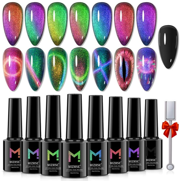Set de esmaltes de uñas MIZHSE 9D Cat Eye Gel 8 x 10 ml con barra magnética