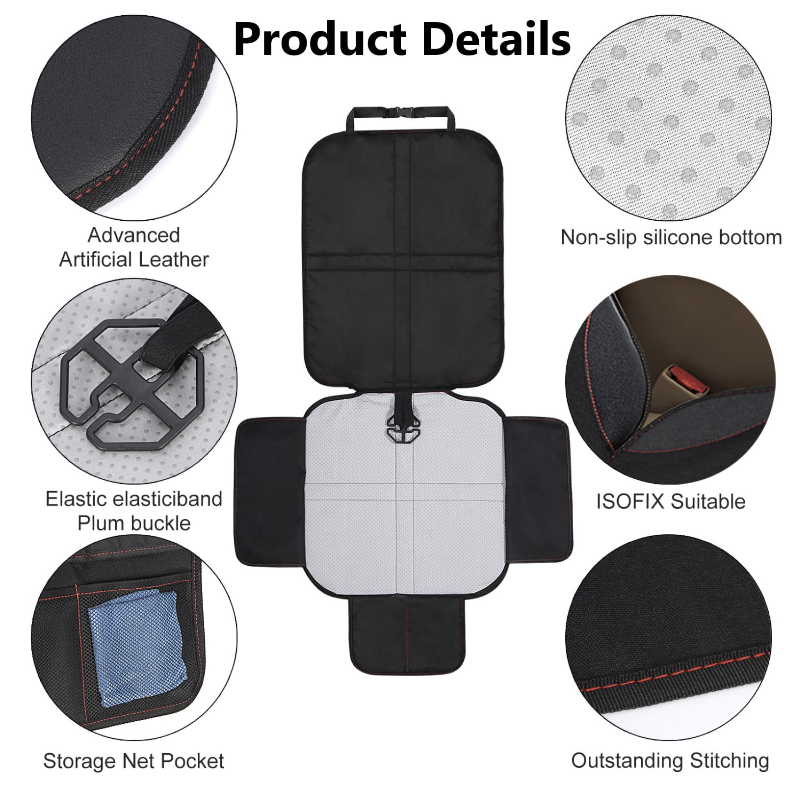 Pecham 2PCS Car Seat Protector, Waterproof Car Seat Cover with Non-Slip Backing, 2 Mesh Pockets, Car seat Protector for Travel Vehicles Baby Pets - Black