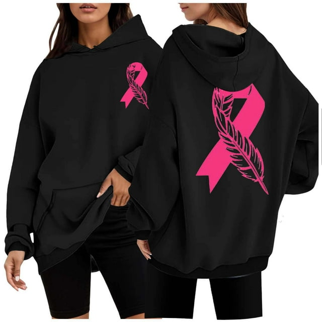 Sweat à Capuche pour Femmes Mode Hiver Imprimé Cancer Rouge