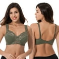 thumbnail image 5 of Curve Muse Plus Size Unlined Minimizer Wirefree Bras with Embroidery Lace-3Pack-HUNTER GREEN,YELLOW,LIGHT BLUE-34D, 5 of 7