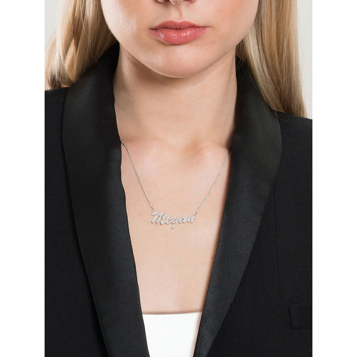 Personalized Sterling Silver or 14K Gold Plated Sterling Silver 1-inch "Megan" Script Name Necklace with 18 inch Link Chain. Spring Ring Clasp.