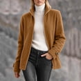 thumbnail image 2 of Women's Fleece Jacket Full Zip Long Sleeve Coat Stand Collar with Pocket,Lightweight Warm Fall Winter Daily Casual Comfy Wear,Brown,XXL, 2 of 5