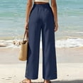 thumbnail image 5 of VEKDONE Lounge Pants for Women Cotton Elastic High Waist Palazzo Pants Button Decorative Straight Leg Trousers Summer Loose Fit Comfy Wide Leg Pants with Pockets Navy XXXL, 5 of 7