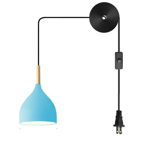 JLOWCO Plug in Pendant Light Modern Hanging Lights with Plug in Cord Bedroom Farmhouse Light Fixtures Kitchen Blue Island Lights Over Sink Light (LED Bulb Include)