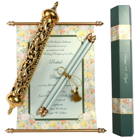 10 pcs Set- Multi Color Scroll Invitation, Rich, Elegant, Anniversary, Engagement, Bridal Shower, Indian, Muslim, Christian, Mezuzah, Mitzvah, Scroll Case, Scrolls