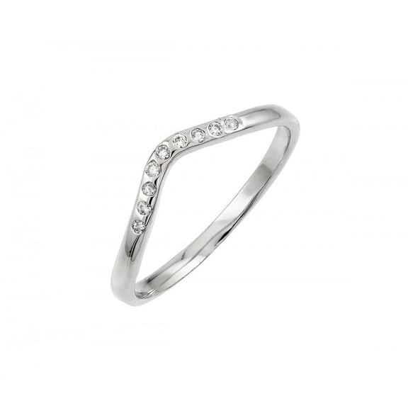 Rhodium Plated Sterling Silver 925 Clear CZ Chevron Ring Band White Jewelry Female Size 6