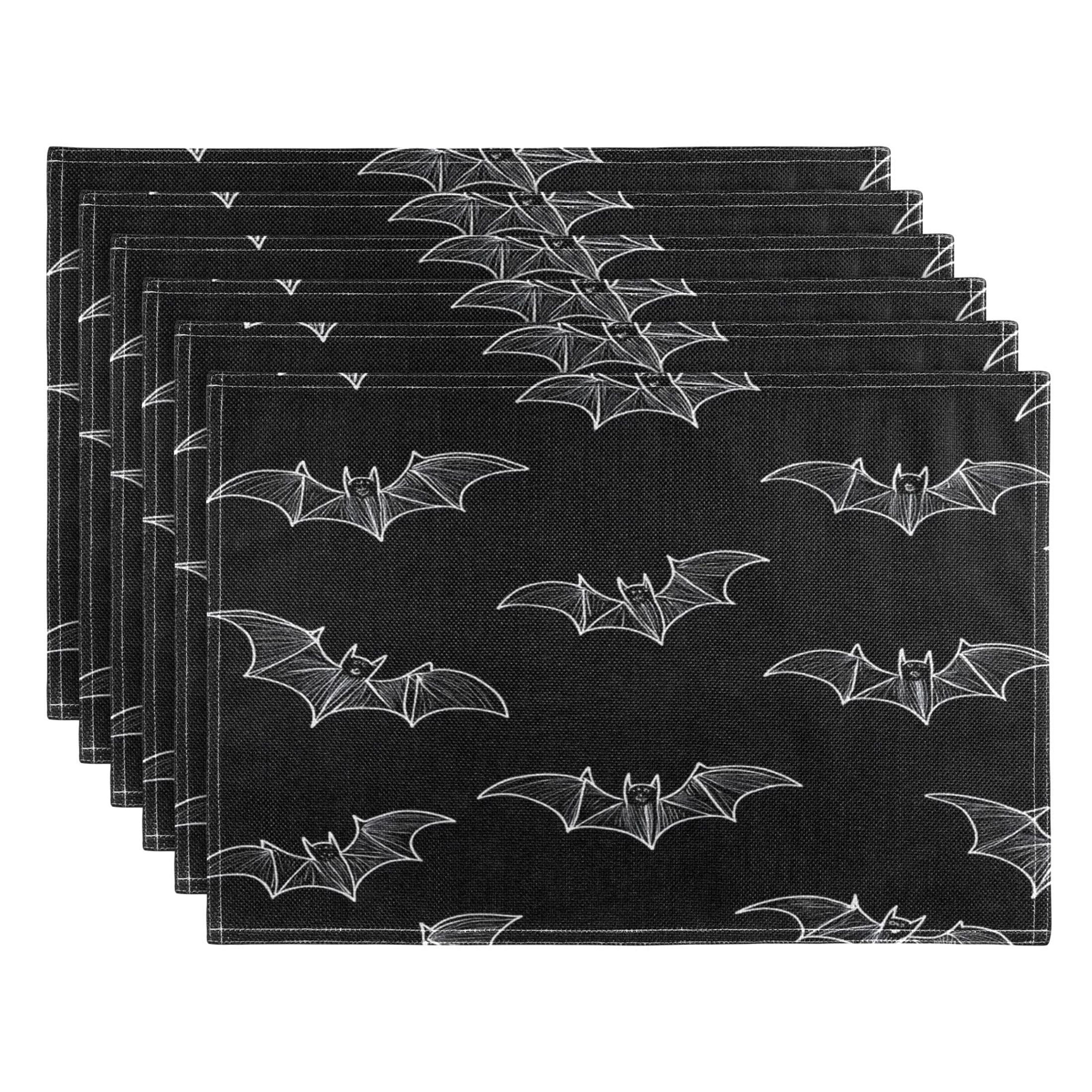 Black Bat Placemats Set of 6 Coffee Mats, Non Slip Backing 18x12 Inch for Home and Restaurants