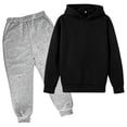 thumbnail image 3 of Huowey Toddler Girls Outfits Fall Long Sleeve Hoodie Sweatshirt And Pants 2 PC Set Elastic Waist Loose Fit Solid Color Winter School Outdoor Casual Everyday Wear Cozy Outfit,Black,3-4 Years, 3 of 4