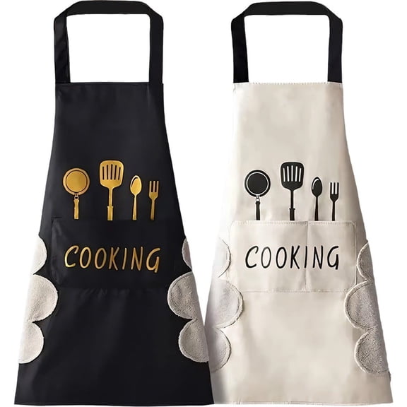 Jiibva Unisex Waterproof Aprons, 2pcs Adjustable Bib Apron with 2 Pockets, Machine Washable Cooking Kitchen Apron, Chef Women Men Aprons