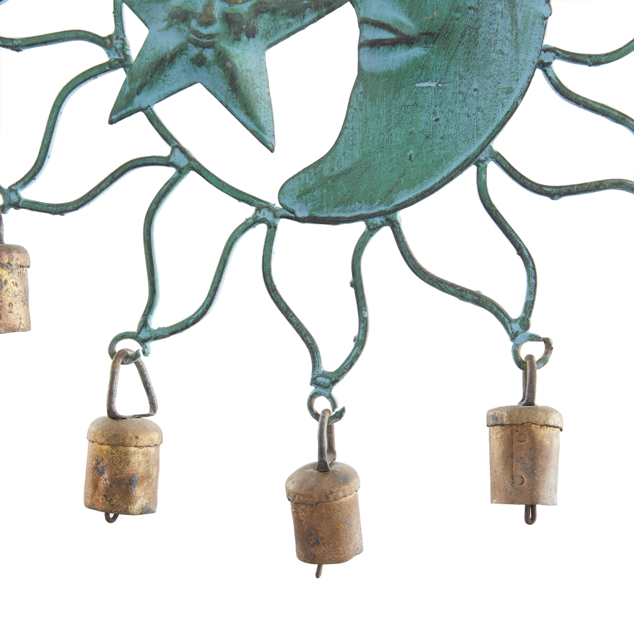DecMode 20" Teal Metal Sun and Moon Windchime with Bells