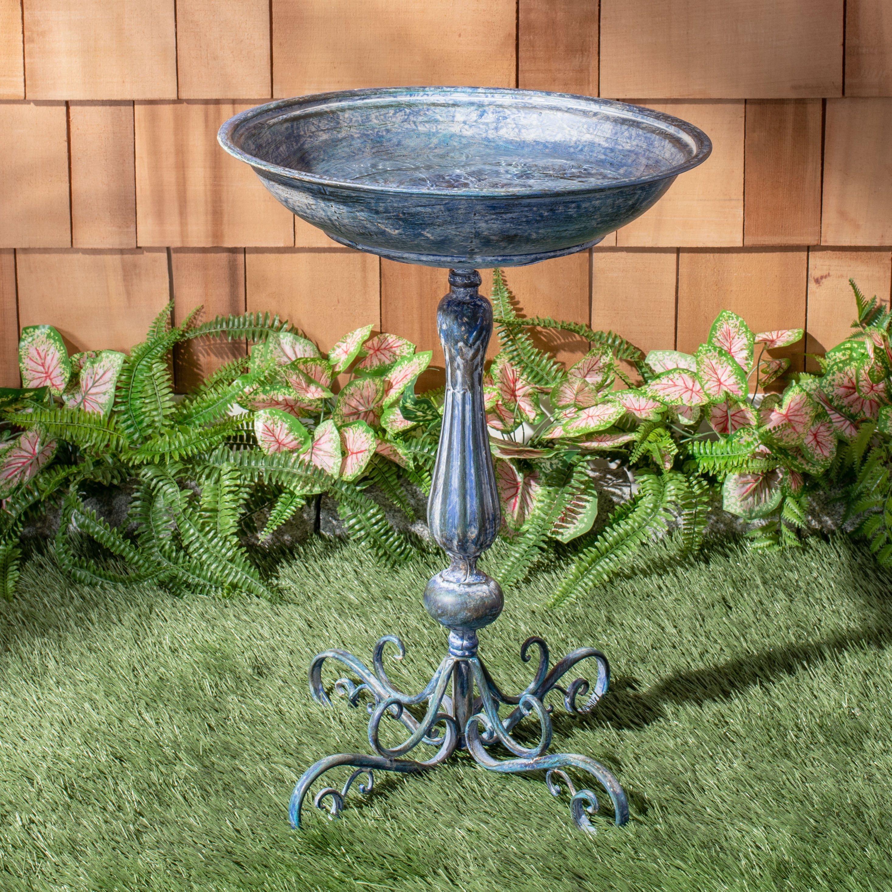 SAFAVIEH Orian Solid Rustic Outdoor Patio Bird Bath, Mossy Blue