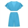 thumbnail image 5 of Two Piece Linen Sets for Women Spring Sets Women 2 Piece Outfits Clothing Set Female V-Neck Short Sleeve Tops Pants Sets Cargo Pant Style S_287 Women's Tracksuits Light Blue S, 5 of 9