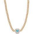 thumbnail image 4 of Gem Stone King 14K Gold Plated Swiss Blue Topaz and Moissanite Cuban Curb Link Chain Pendant Necklace for Women  (1.36 cttw, Cushion 6MM, 16 inch Chain + 2 inch Extender), 4 of 6
