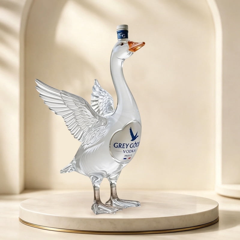 11.8oz Grey Goose Goose-Shaped Glass Decanter, Elegant Liquor Bottle with Cap for , & , Unique Home Bar Gift