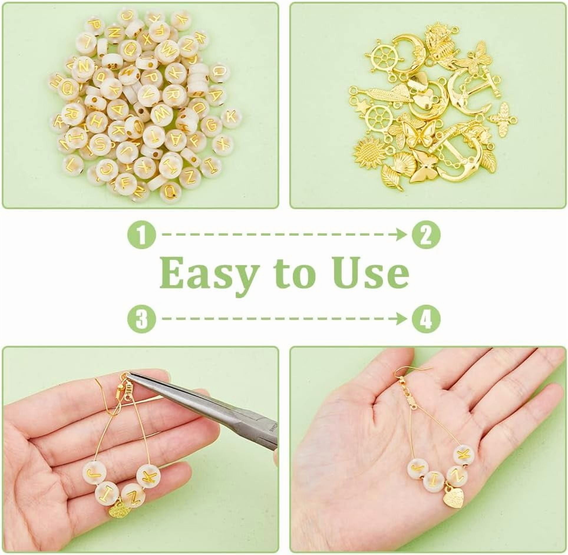 Earring Making Kit DIY Earring Hooks Kit with Charms Golden DIY Earring Beading Hoop Earring Hardware Pieces Repair Parts Earring Supplies for Earring Making DIY Craft