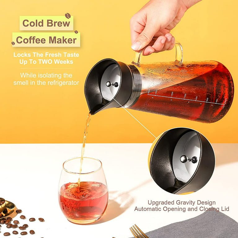 Cold Brew Coffee Maker, 1.5L/50OZ Iced Tea & Coffee Cold Brew Maker Glass  Pitcher with Lid Iced Tea Pitcher Cold Brew Pitcher with Removable  Stainless Steel Filter for Coffee, Tea, Juice 