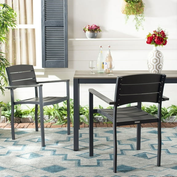 SAFAVIEH Gerhardt Outdoor Patio Stackable Chair, Grey, Set of 2