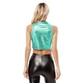 thumbnail image 2 of Yeahdor Womens Shiny Metallic Faux Leather Crop Top Sleeveless Club Dance Tank Top Vest Lake Blue-A 16, 2 of 4
