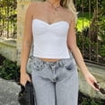 thumbnail image 5 of Womens Summer Strapless Split Hem Crop Tube Top Off Shoulder Sleeveless Ruched Chest Slim-Fit Non-Slip Silicone Bandeau, 5 of 21