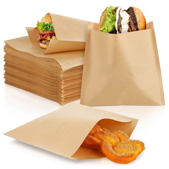 100 Pack Bakery Bags, Grease Proof, Food Grade Brown Wax Paper Bags for Bakery Cookies, Treats, Snacks, Sandwiches (6.3"x5.9")