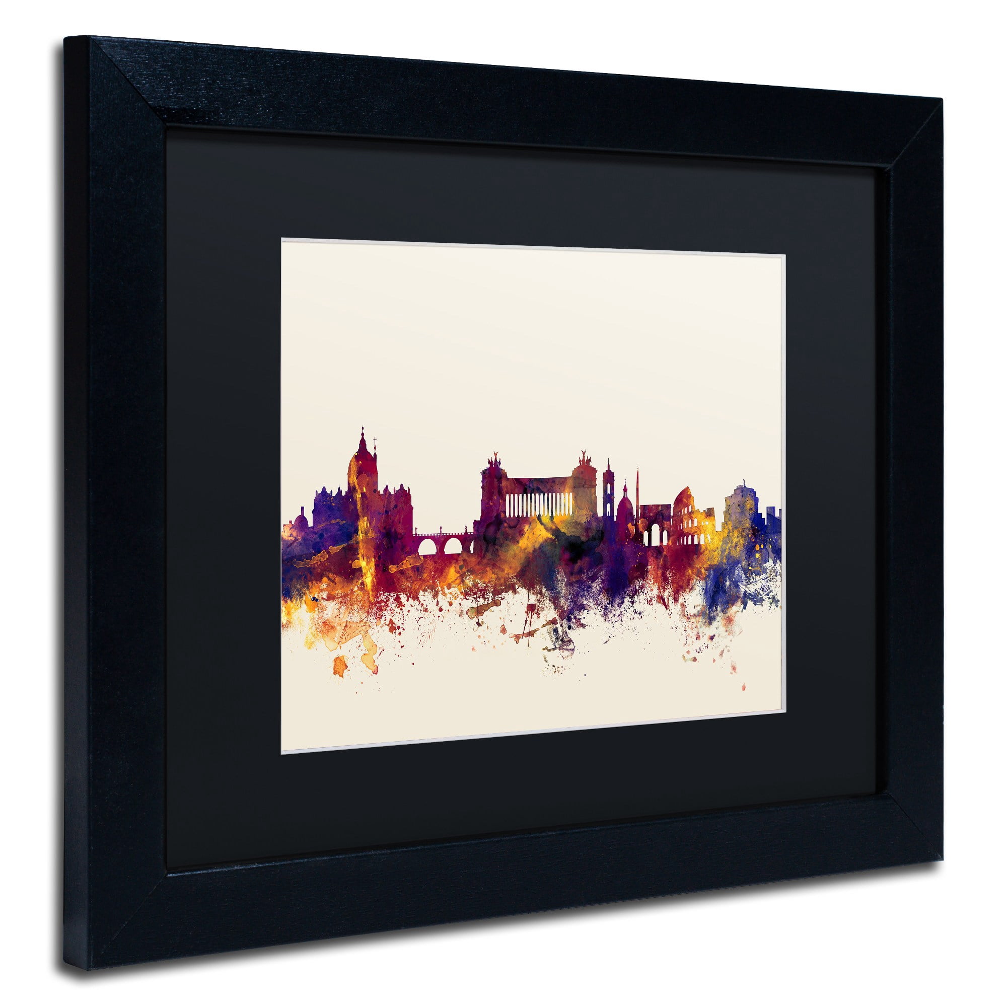 Trademark Fine Art "Rome Italy Skyline" Canvas Art by Michael Tompsett, Black Matte, Black Frame