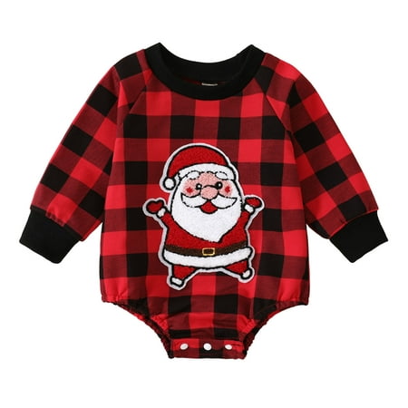 

AIMAOMI Infant Boys Girls Christmas Long Sleeve Plaid Santa Prints Pullover Romper Newborn Xmas Sweatshirt Bodysuits H