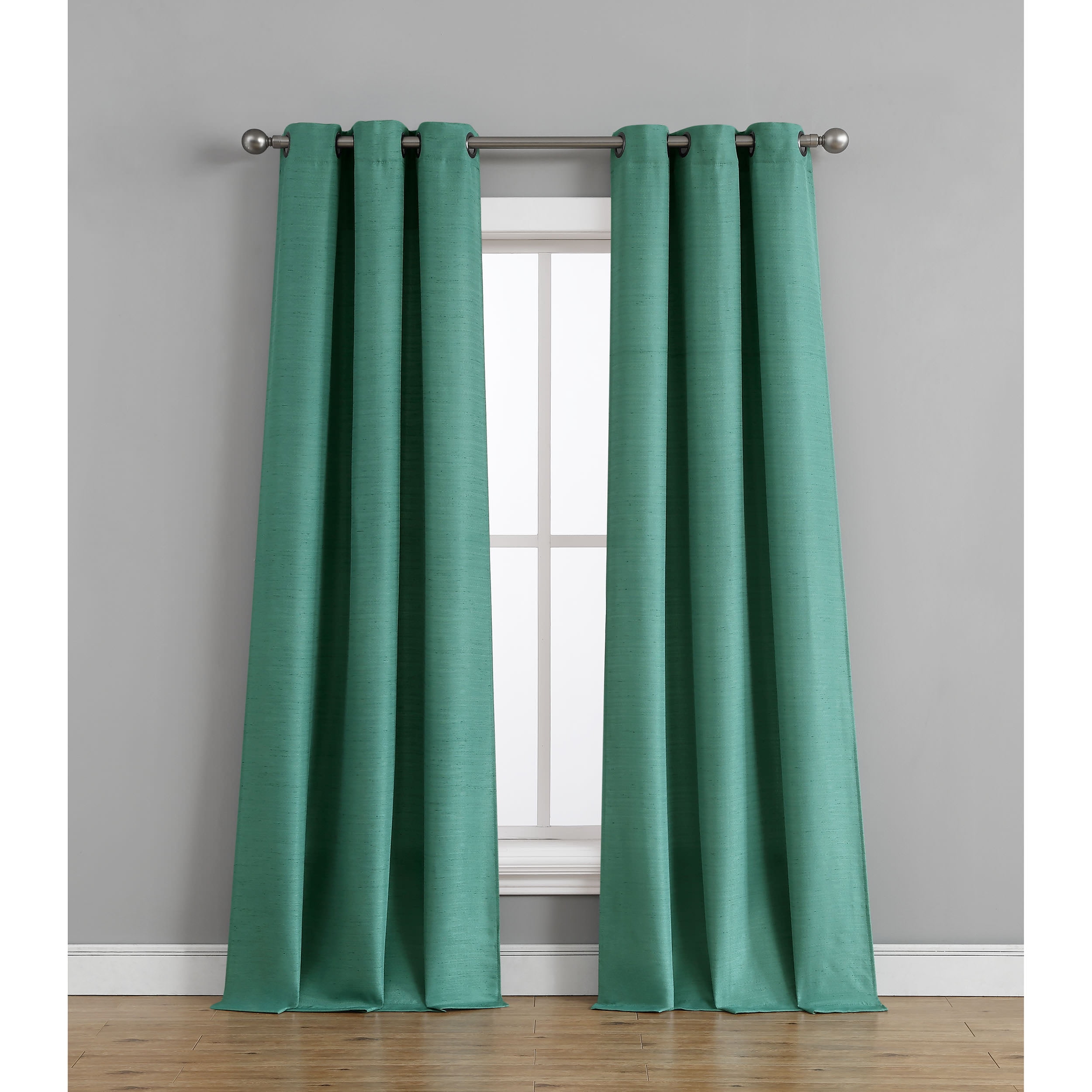 Raw Faux Silk Grommet 76 in. x 96 in. Curtain Panel Pair, Teal