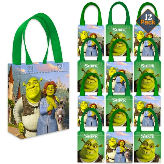 Shrek Party Favor Bags Set – 12 Pack 8" Goodie Bags for Kids Bulk Reusable Mini Totes | Shrek Birthday Party Supplies