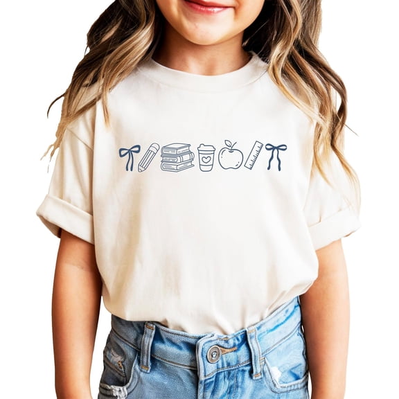Back to School Shirt for Teachers and Students Cute Coquette Bow School Supplies Graphic Tee Natural Shirt Youth Medium