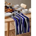 thumbnail image 6 of Blue Black Grey Moire Short Table Runners 36 Inches, Cotton Linen Fabric Table Runner Dresser Scarf, Abstract Modern Geometric Lines Tablerunner for Party/Kitchen/Dinner/Wedding Decor 13''x36'', 6 of 9
