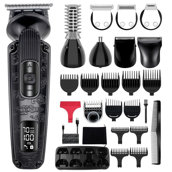 Hatteker 8-in-1 Men's Grooming Kit, Cordless Waterproof Hair Clipper & Beard Trimmer Set Electric Shaver for Men, Black