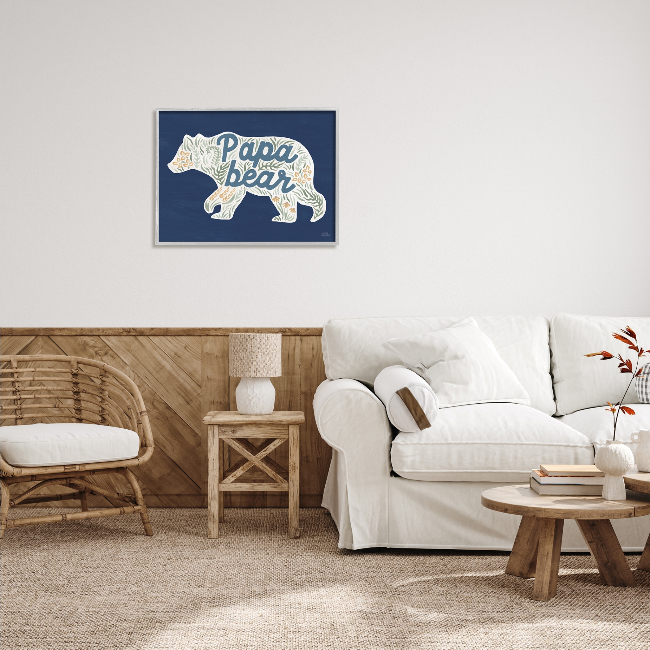 Stupell Industries Blue Floral Papa Bear Botanical & Floral Painting Gray Framed Art Print Wall Art, 30 x 24